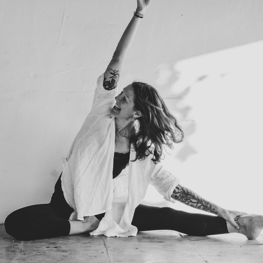 Jennie Wadsten-Sharma lead teacher of theming course at the shala school doing a yoga pose