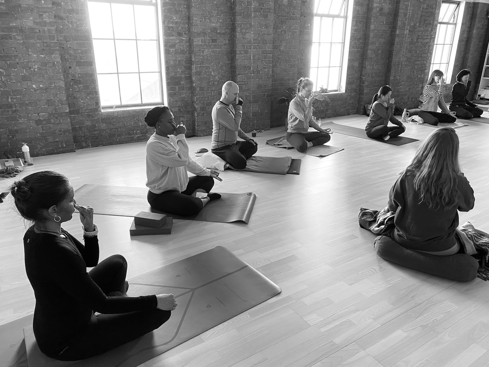 Students of Sacred Breasth Pranayama Course practicing during the teacher training