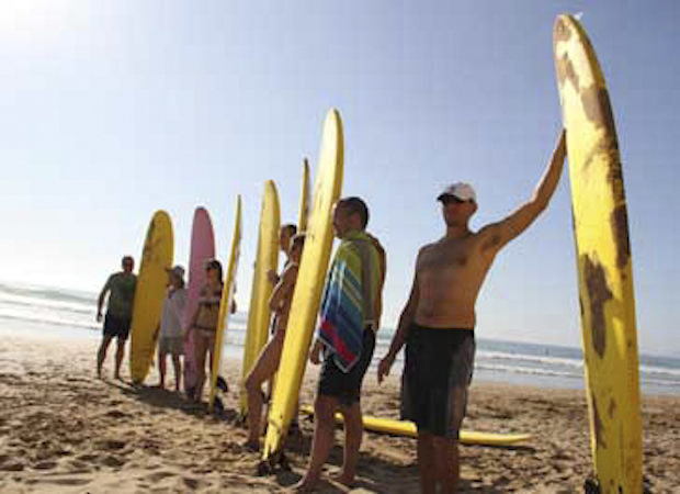 Group of yoga students doing surfing on a Morocco Yoga Retreat
